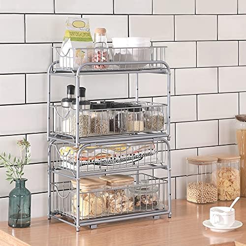 2-Tier Under Sink Pull Out Organizer, Kitchen Bathroom Spice Rack