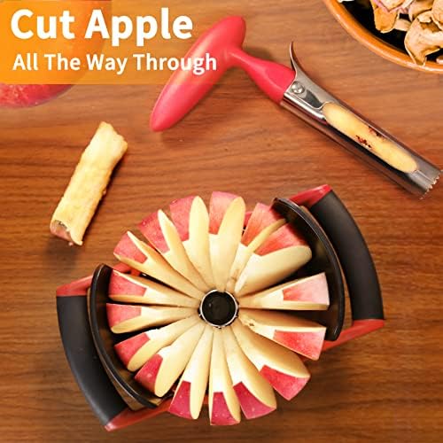 Newness Apple Cutter Slicer, [Upgraded] Cut Apples All The Way Through, [Large Size] 16 Slices HEAVY DUTY Apple and Pear Corer Divider with Base, Stainless Steel Kitchen Tools Fruits Peeler, Wedger…