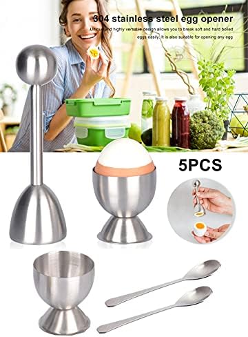Xicennego Egg Cracker Topper Set of 5 - Includes 2 Egg Cups, 2 Spoons and 1 Cutter - Stainless Steel Easy Egg Opener - Image 3