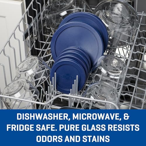 12 Piece Glass Storage Containers with Lids (6 Glass Food Storage Containers & 6 Navy Blue SnugFit Lids)