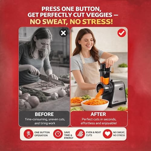 Electric Salad Maker & Cheese Grater, 5-in-1 Electric Vegetable Slicer with Interchangeable Stainless Steel Blades, Electric Food Processor for Cheese, Fruits & Vegetables, Electric Grater
