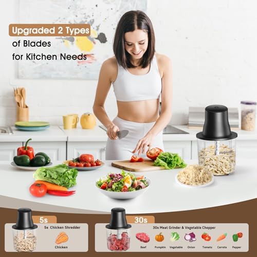 Food Processors, 2 IN 1 Electric Chicken Shredder &Food Chopper with 250W Copper Motor,1.5L Bowls & 2 Bi-Level Blades,One-Touch Electric Chicken Breast Shredder Tool-Smart Overheat Protection