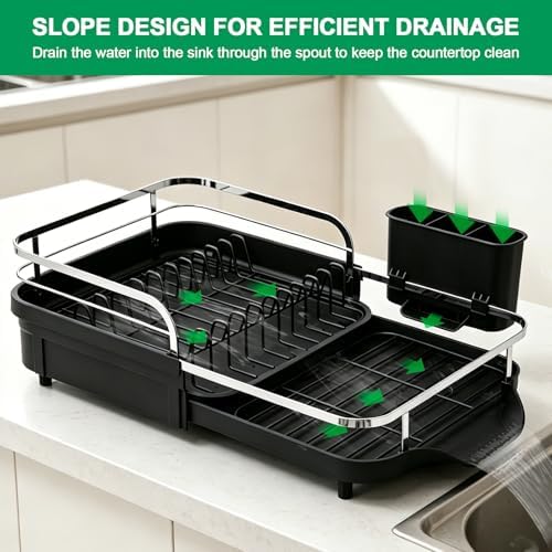 Dish Drying Rack for Kitchen Counter,Expandable 15-22.4 in,Dish Drainer