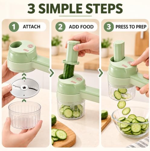 4 in 1 Handheld Electric Vegetable Cutter, Food Chopper with Container (White) - Image 4