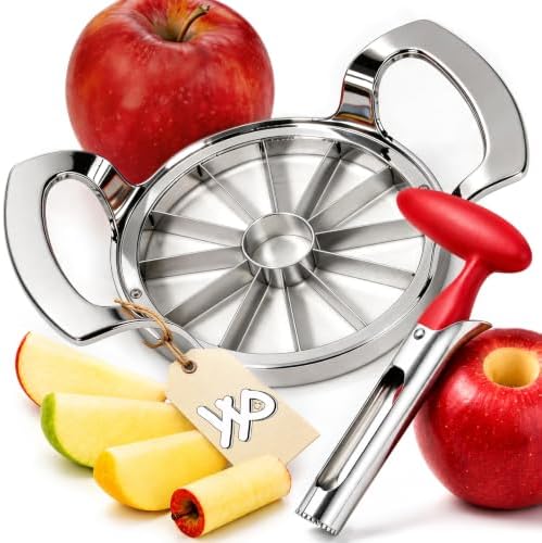 Heavy Duty 12-Blade Apple Slicer, Extra Large Stainless Steel Apple Cutter & Corer, Sharp, Easy to Use, Dishwasher Safe for Apples & Fruits