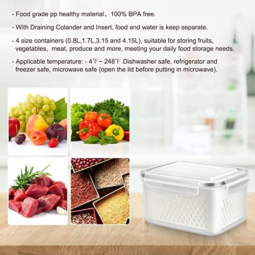 8 Pieces Fruit Storage Container for Fridge with Removable Colander