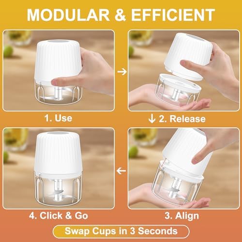 100+250+400ML Electric Garlic Chopper, 6 Blades Garlic Mincer - Image 5