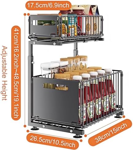Under Sink Organizer, 2-Tier Pull Out Cabinet Organizer White