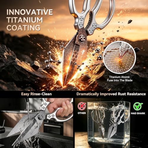 Heavy Duty Kitchen Shears, All Purpose Kitchen Scissors (Titanium Silver)