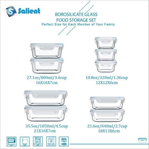 18 Piece Glass Food Storage Containers with Lids, Glass Meal Prep Containers, food storage Containers for Food Storage, BPA Free & Leak Proof (9 lids & 9 Containers)