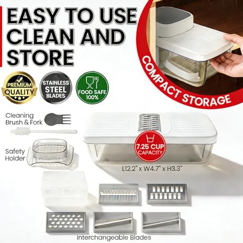 6-in-1 Vegetable Chopper Mandoline Slicer with 6 Blades & Container, Onion Cutter Dicer, Kitchen Gadgets & Essentials for Food Prep - Image 4