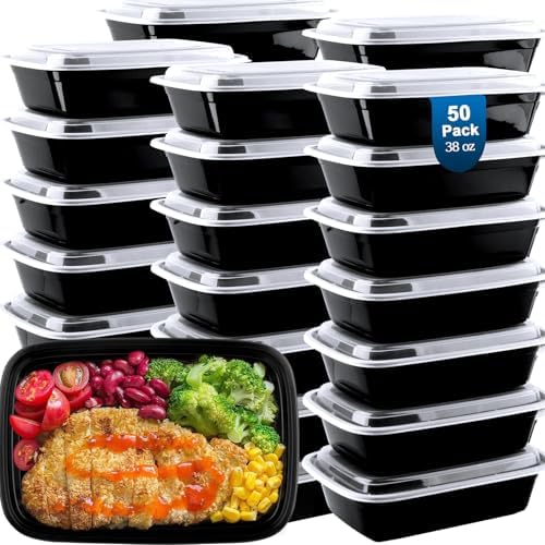 50 Pack Meal Prep Containers 38 oz, Leakproof To Go Food Containers, Disposable & Reusable Food Prep Containers for Takeout, Food Storage Containers BPA-Free, Microwave/Dishwasher/Freezer Safe