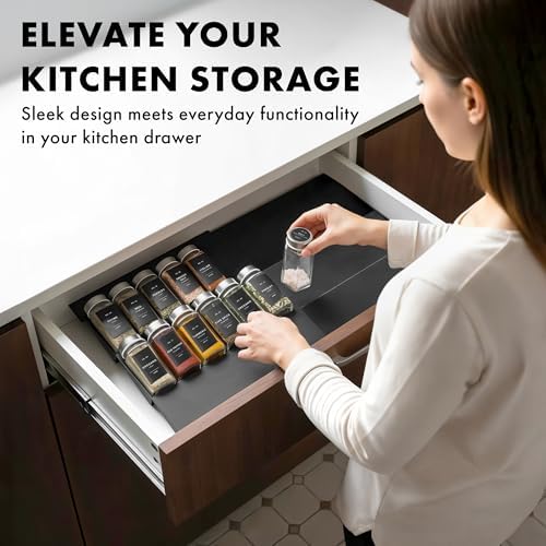 Spice Drawer Organizer, Expandable Spice Rack for Drawer Black