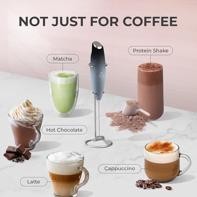 Zulay Kitchen Powerful Milk Frother Wand With Duracell Batteries - Ultra Fast Handheld Drink Mixer - Electric Whisk Foam Maker for Coffee, Lattes, Cappuccino & Matcha - Z1 Motor - Storm Blend