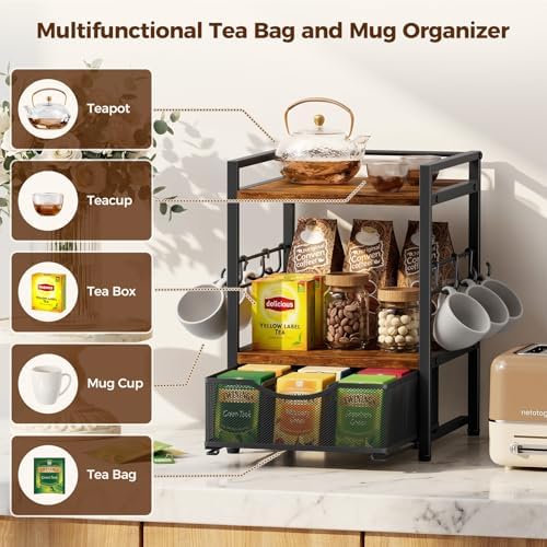 3-Tier Tea Bag Organizer with Drawer for Countertop