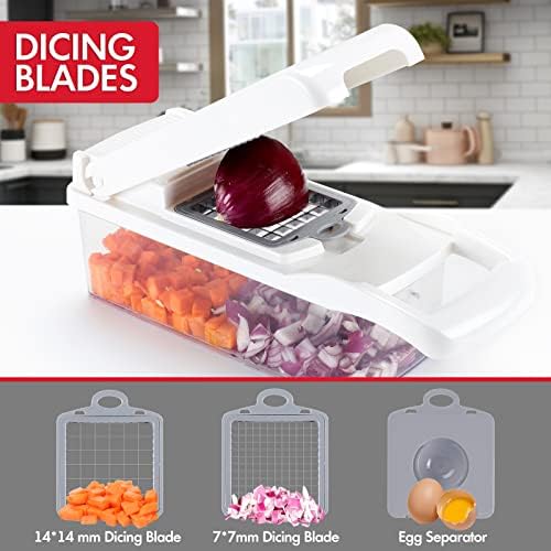 Vegetable Chopper Onion Cutter, 12 in 1 Professional Mandoline Slicer for Kitchen, Multifunctional Food Chopper for Potato, Tomato, Veggie with Strainer Basket, 8 Blades, White