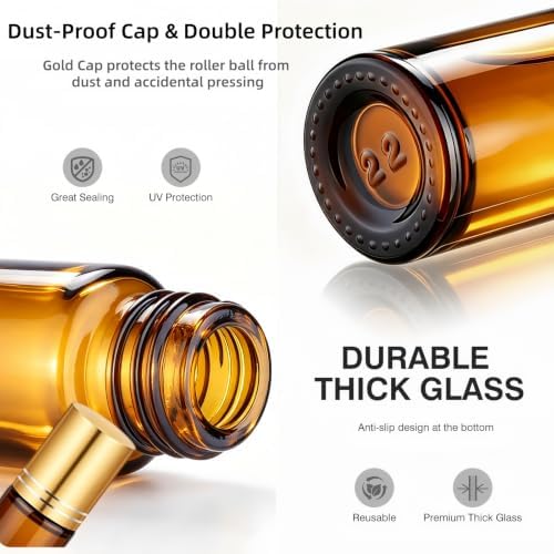 12 Pack 10ml Amber Roller Bottles, Gold Caps for Essential Oils - Image 4