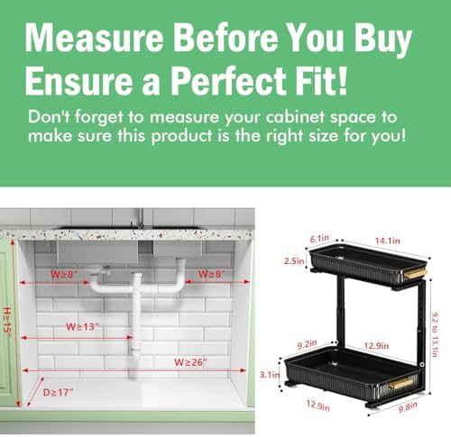 Under Sink Organizer - 2 Packs Multi-Purpose Pull-Out Storage Organizers, Slide out Pull out Cabinet Organizer Shelf, Storage for Kitchen Bathroom