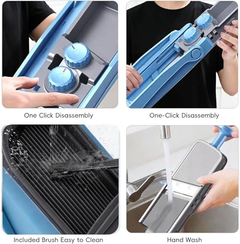 Upgraded Safe Mandoline Slicer for Kitchen, Potato Slicer for Chips, Multi Vegetable Chopper with Drain Basket Storage Container, Thickness Adjustable Versatile Faster Slice Artifact (Blue) - Image 6