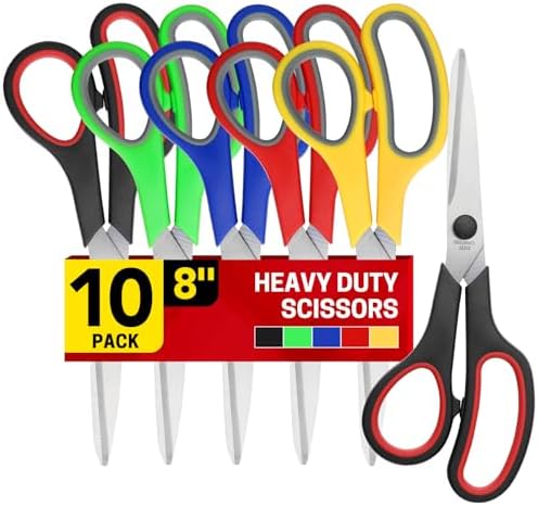 10 Pack 8" Scissors All Purpose, Heavy Duty Scissors for Office