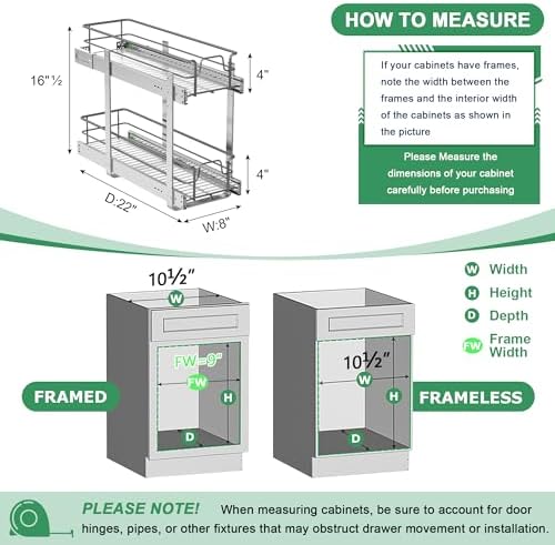 2-Tier Pull Out Cabinet Organizer (8" W x 22" D)