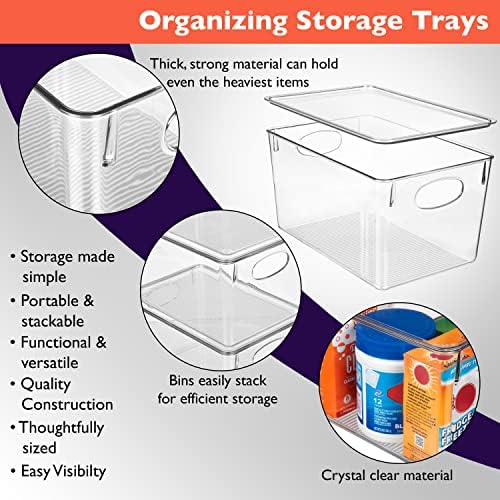Plastic Storage Bins With lids – Perfect Kitchen Fridge Organizer, Pantry Organization, Cabinet Organizers (4 Pack)