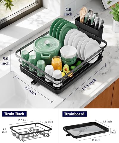Dish Drying Rack for Kitchen Counter, 12''W x 15.5''L, Black