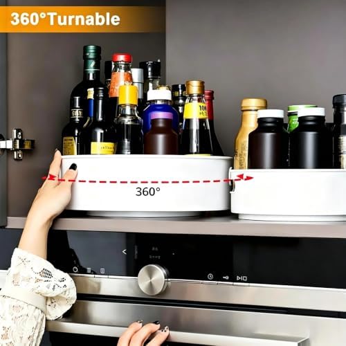 360° Rotating Lazy Susan Organizers, 2 Packs 9" and 12" Turntable Spice Rack Organisers for Kitchen Organization and Storage, Non-Slip Under Sink Organizer for Bathroom Pantry Cupboard