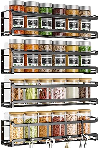 Spice Rack Wall Mounted 4 Pack, For Spice Jars & Seasonings,Black