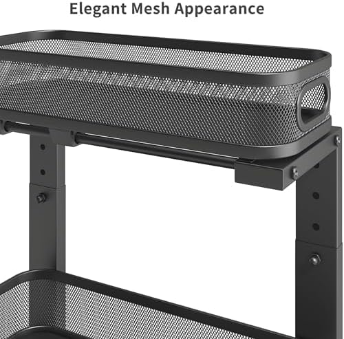 2 Pack Under Sink Organizer, Dual-Layer Pull Out Mesh Cabinet Rack with 5-Level Height Adjustment, Rust-Resistant Sliding Storage for Bathroom & Kitchen, Multi-Purpose 2-Tier Shelf(Black)