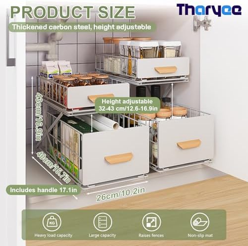 2 Tier Pull Out Cabinet Organizer, Under Sink Organizer, White