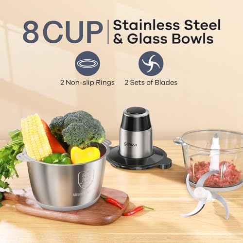 Food Processors with 2 Bowls, 450W Meat Grinder Vegetable Chopper