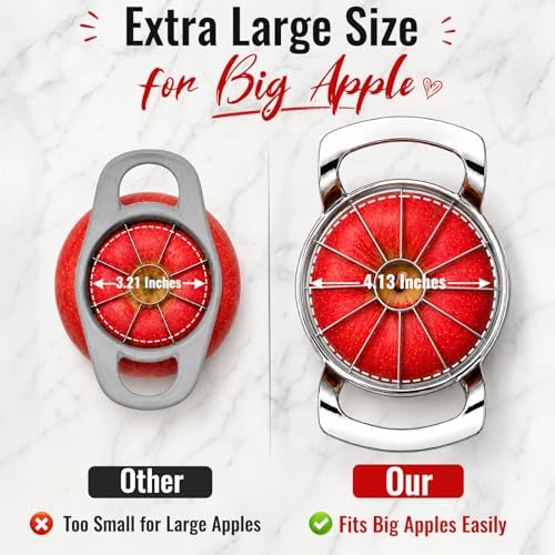 Heavy Duty 12-Blade Apple Slicer, Extra Large Stainless Steel Apple Cutter & Corer, Sharp, Easy to Use, Dishwasher Safe for Apples & Fruits