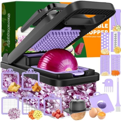 15-in-1 Vegetable Chopper 10 Blades, Veggie Cutter with Handle, Black/Purple by StoreHappily