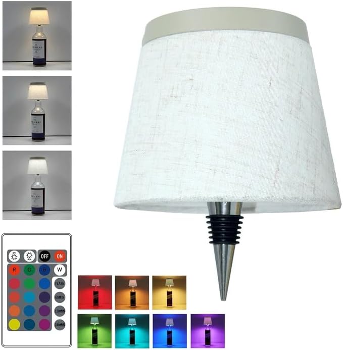 Wireless Bottle Lamp,Small Bedside Table Lamp,RGB LED Bottle Light with Remote Dimmable(RGB White Gray, 1pc)