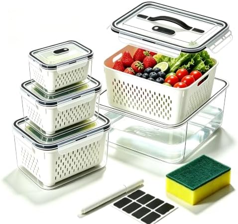 5 Pack Fruit Storage Containers for Fridge, Plastic Food Storage Container