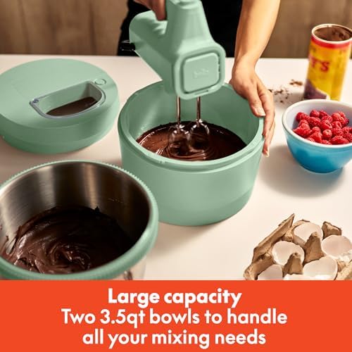 bella 3.5 Qt Hand & Stand Mixer, 2 in 1 Electric Mixer with Bowl, Dough Hook, Whisk & Egg Beater, Multifunctional Handheld Mixer for Baking, 200 Watt, Seaglass - Image 5
