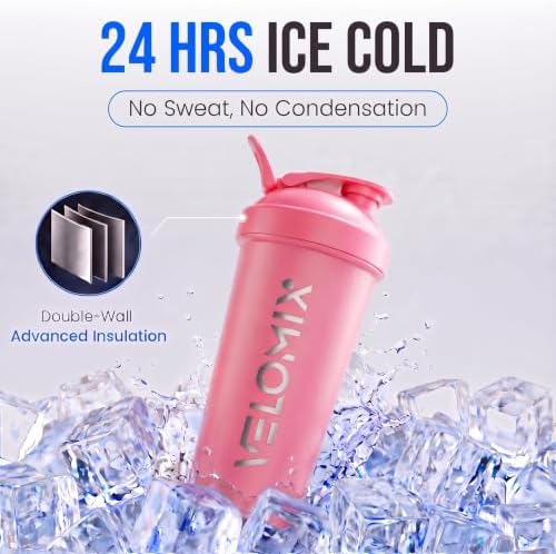 VELOMIX 24oz Stainless Steel Shaker Bottle with Wire Whisk, Pink - Image 3