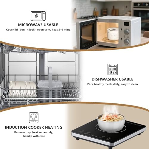 Bento Box Adult — Round Stackable Lunch Box for Women (450ml & 600ml) with Insulated Carry Bag | 304 Stainless Steel Removable Inserts | Microwave & Dishwasher Safe, White