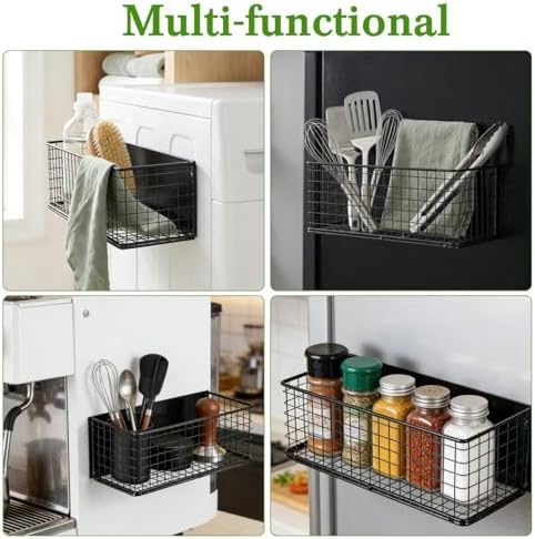 Magnetic Spice Rack for Refrigerator Door Fridge Magnetic Rack Storage Holder Stainless Steel Seasoning Spice Mesh Basket Kitchen Organizer for Spices Tools Snacks 9.64 X 3.93 X 3.14 in