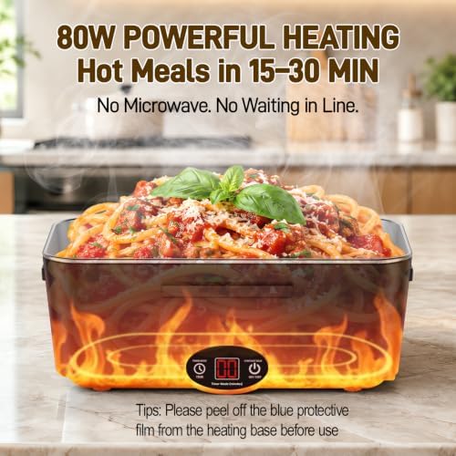 1.8L Heated Lunch Box with Timer, Auto Shut-Off Electric Lunch Box