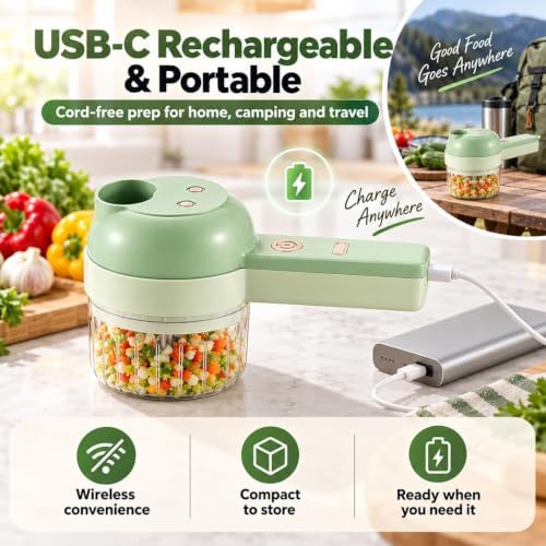 4 in 1 Handheld Electric Vegetable Cutter, Wireless Vegetable Cutter (800mAh White) - Image 6