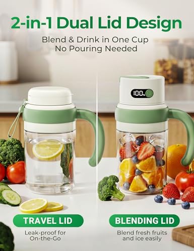 Portable Juicer Blender Cup, USB-C Rechargeable, Green - Image 2