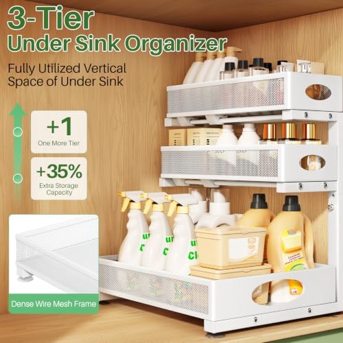 Under Sink Organizer 3-Tier Slide Out Drawer for Bathroom 2-Pack