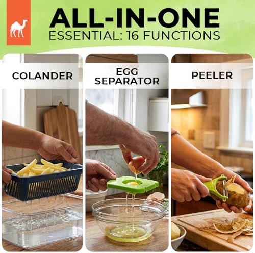 16-in-1 Vegetable Chopper with Container – Multifunctional Food Cutter, Dicer, Slicer, Grater, Peeler – Essential Kitchen Gadget for Veggies, Fruits & Salad, Easy & No-Mess Meal Prep, Gray - Image 4