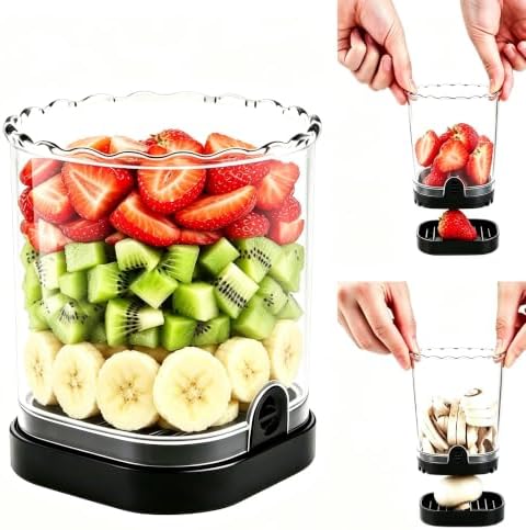 Fruit Slicer Cup, Strawberry Slicer with Detachable 304 Stainless Steel Blade & Push Plate, Fruit Cutter for Banana Grape Egg, Portable Kitchen Gadget by Unknown
