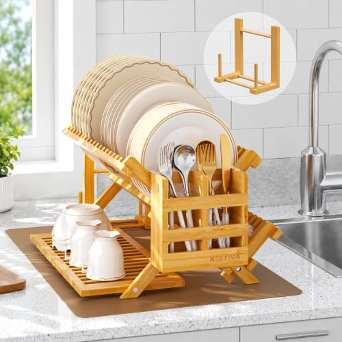 Bamboo Dish Drying Rack with Utensil Holder 3 Tier Dish Drainer