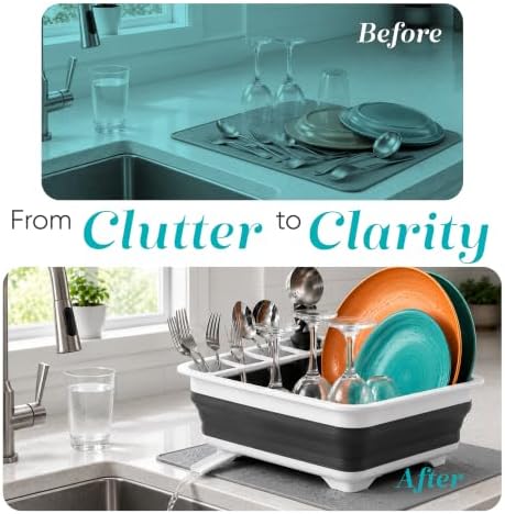 Collapsible Dish Drying Rack, Pop-Up with Drainboard, 8 Plate Capacity