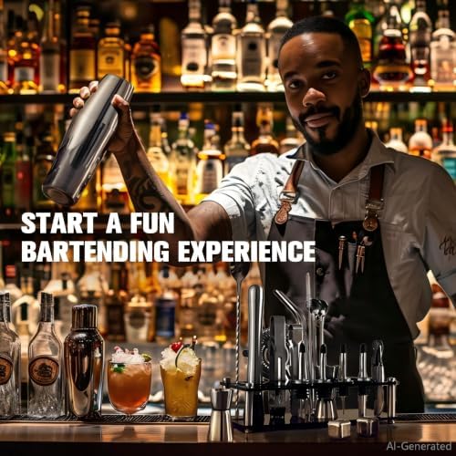 Cocktail Shaker Set, 23 Piece Bartender Kit with Stand Silver