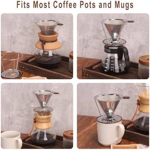 Pour Over Coffee Dripper, Stainless Steel Filter,Easy to Clean Paperless pour over coffee maker,Reusable Filter,Cone Dripper with Removable Cup